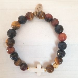 Black Tiger Eye Quartz Gemstone  Cross Bracelet